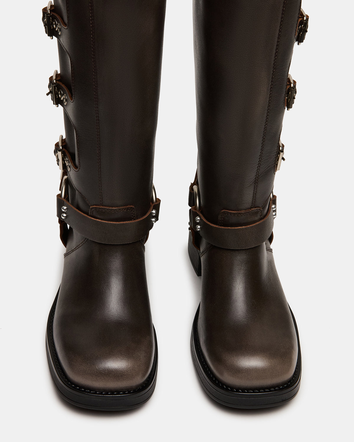 ROCKY Brown Distressed Wide Calf Knee-High Moto Women's Boot - Steve Madden