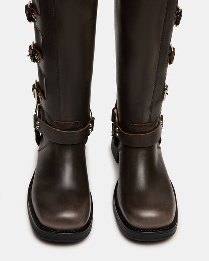 ROCKY Brown Distressed Wide Calf Knee-High Moto Women's Boot - Steve Madden