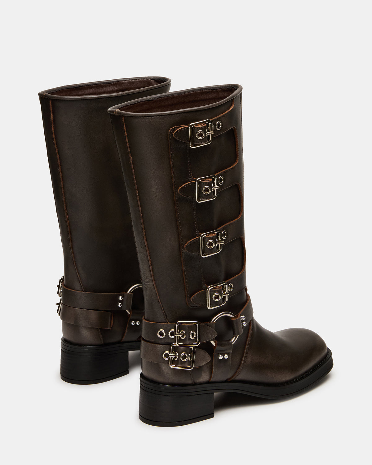 ROCKY Brown Distressed Wide Calf Knee-High Moto Women's Boot - Steve Madden