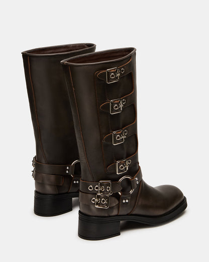 ROCKY Brown Distressed Wide Calf Knee-High Moto Women's Boot - Steve Madden