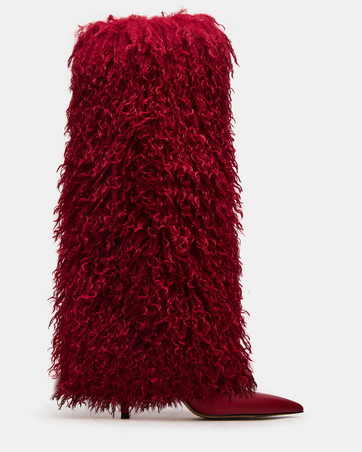 ICON Red Pointed-Toe Faux Fur Knee-High Stiletto Heel Women's Boot - Steve Madden