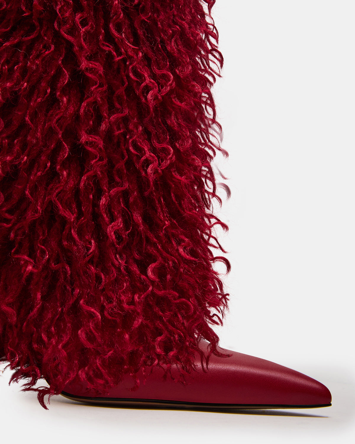 ICON Red Pointed-Toe Faux Fur Knee-High Stiletto Heel Women's Boot - Steve Madden
