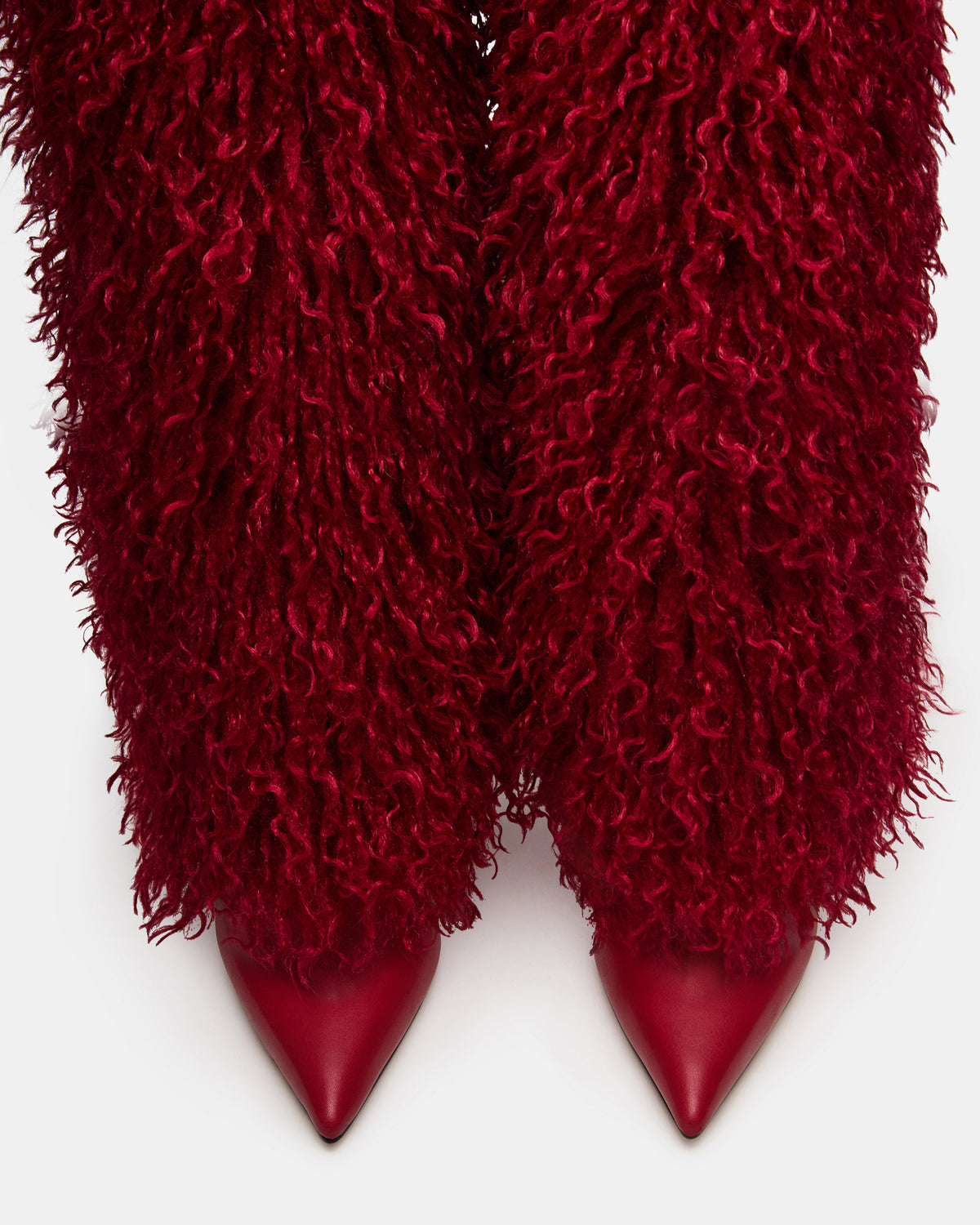 ICON Red Pointed-Toe Faux Fur Knee-High Stiletto Heel Women's Boot - Steve Madden