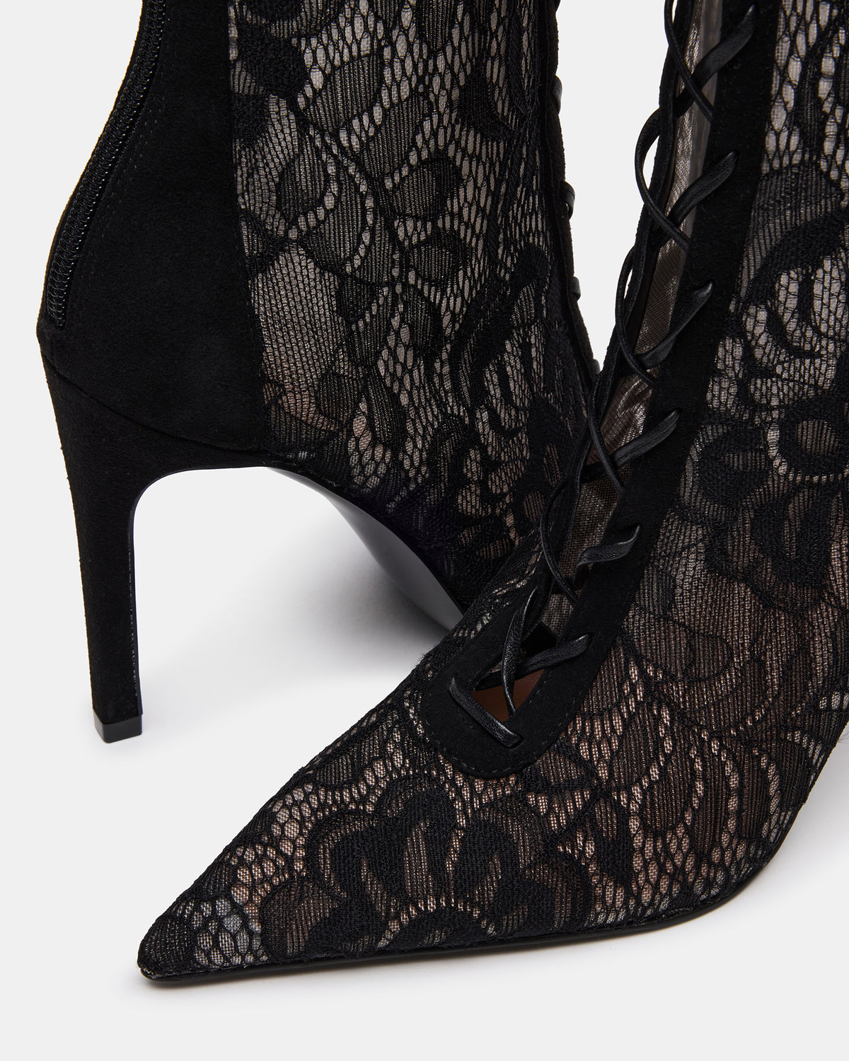 MAXINE Black Lace Pointed-Toe Knee-High Lace-Up Stiletto Women's Boot - Steve Madden