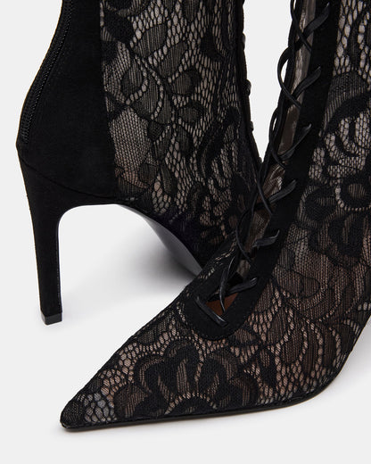 MAXINE Black Lace Pointed-Toe Knee-High Lace-Up Stiletto Women's Boot - Steve Madden