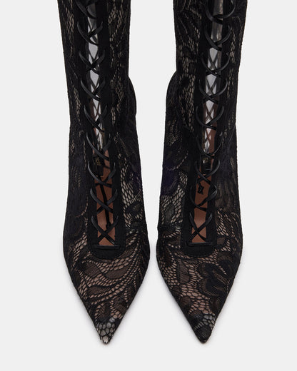 MAXINE Black Lace Pointed-Toe Knee-High Lace-Up Stiletto Women's Boot - Steve Madden