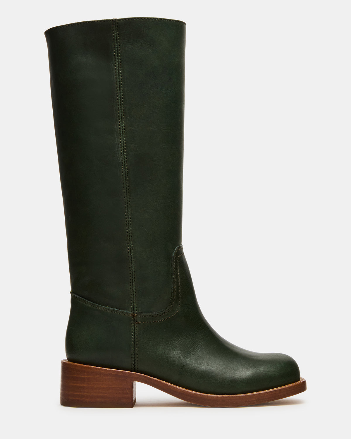 RIGGS Dark Green Leather Square-Toe Women's Boot - Steve Madden