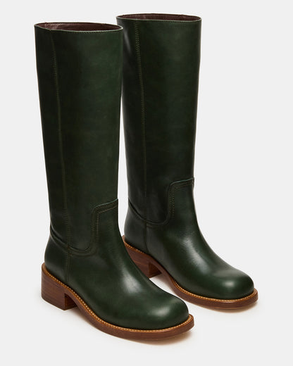 RIGGS Dark Green Leather Square-Toe Women's Boot - Steve Madden