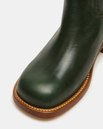 RIGGS Dark Green Leather Square-Toe Women's Boot - Steve Madden