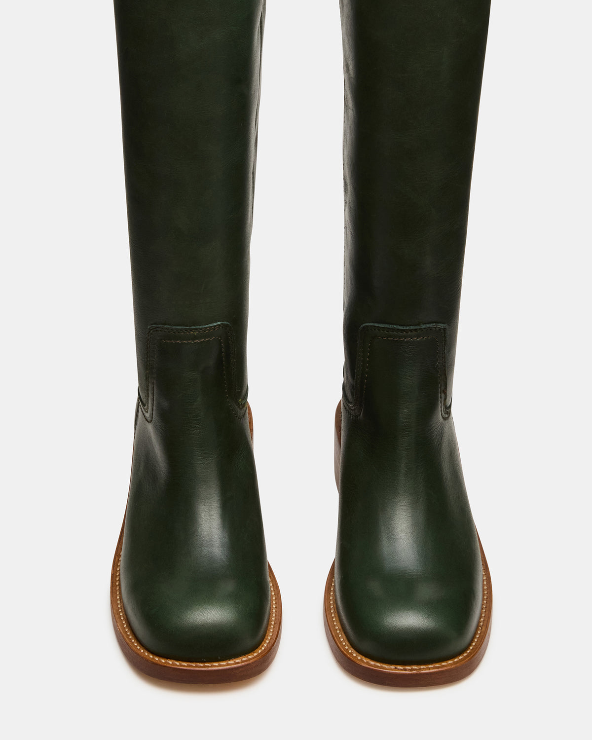 RIGGS Dark Green Leather Square-Toe Women's Boot - Steve Madden