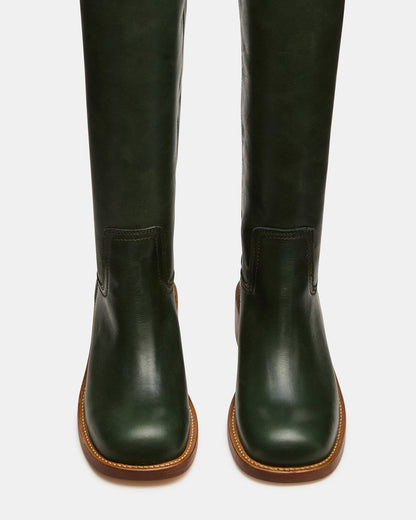 RIGGS Dark Green Leather Square-Toe Women's Boot - Steve Madden