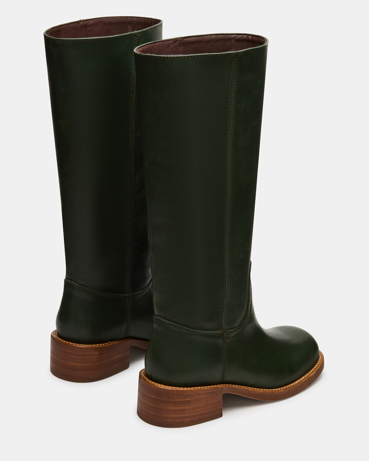 RIGGS Dark Green Leather Square-Toe Women's Boot - Steve Madden