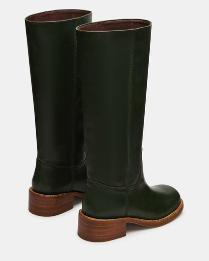 RIGGS Dark Green Leather Square-Toe Women's Boot - Steve Madden
