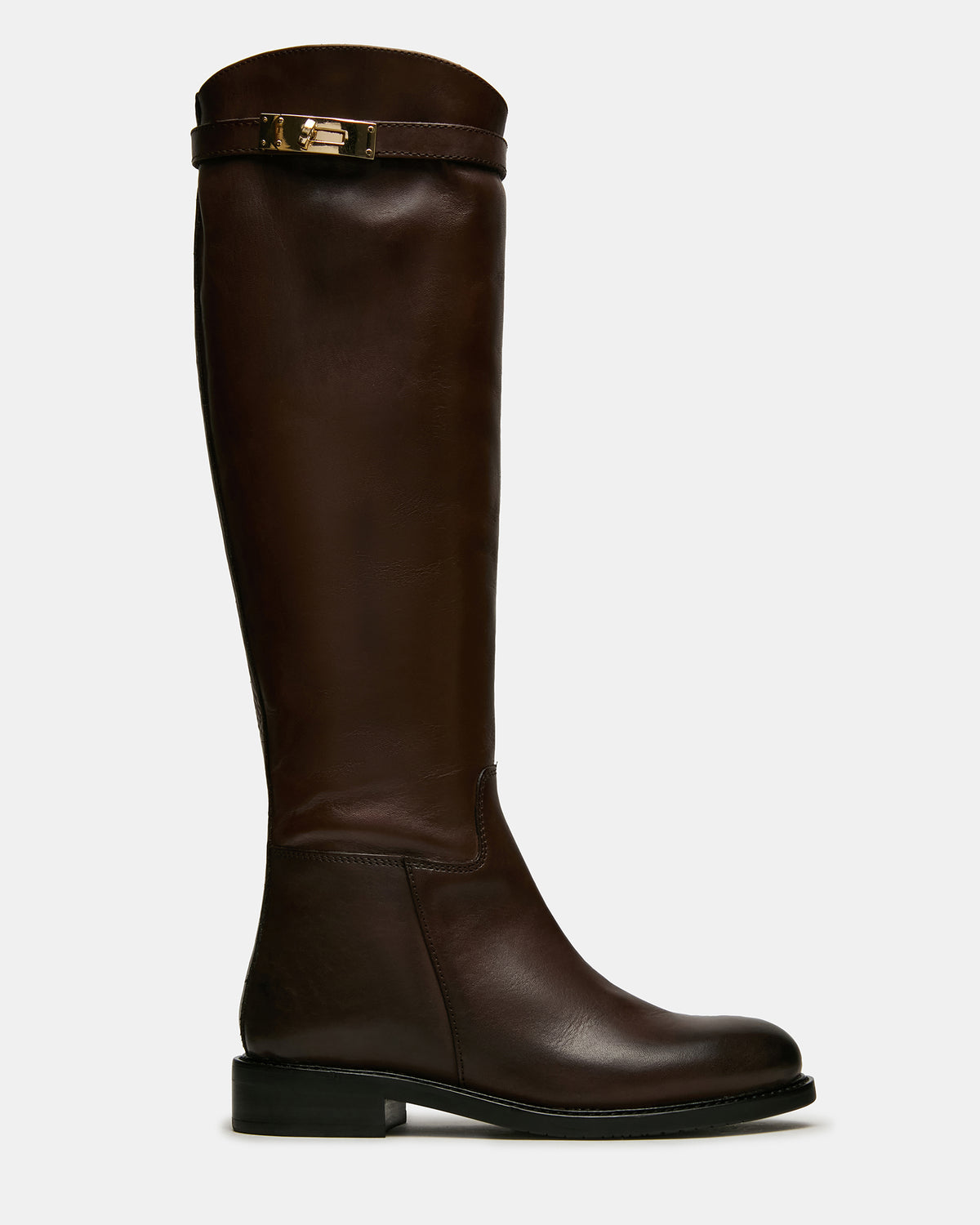 BEXLEY Brown Leather Knee-High Round-Toe Buckle Women's Boot - Steve Madden