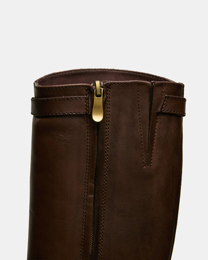 BEXLEY Brown Leather Knee-High Round-Toe Buckle Women's Boot - Steve Madden