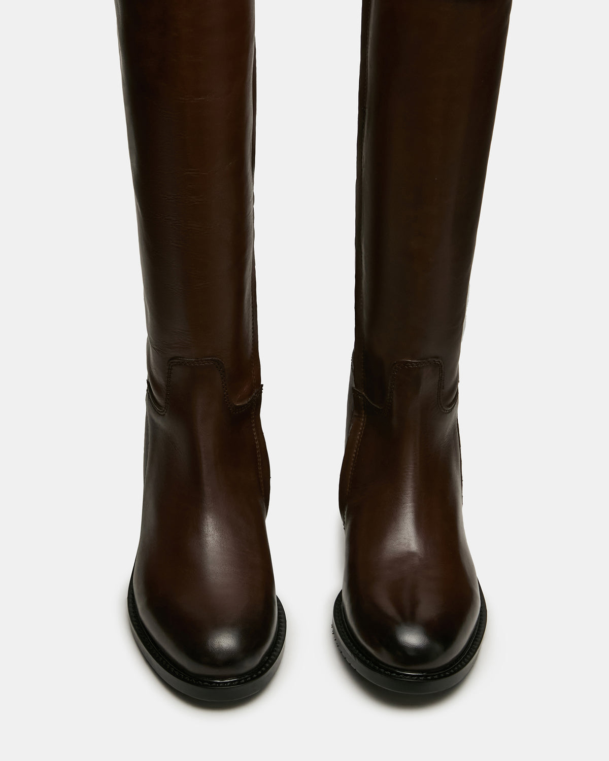 BEXLEY Brown Leather Knee-High Round-Toe Buckle Women's Boot - Steve Madden