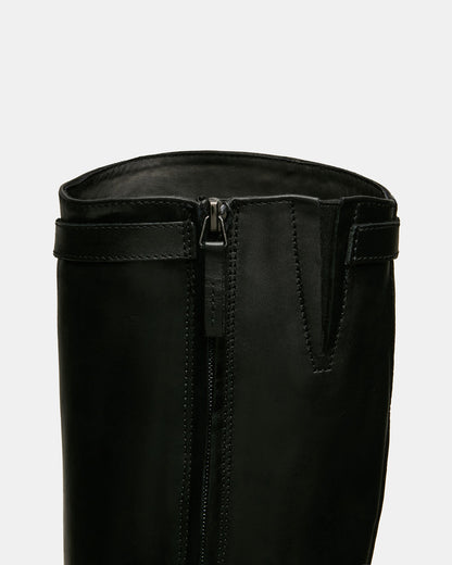 BEXLEY Black Leather Knee-High Round-Toe Buckle Women's Boot - Steve Madden