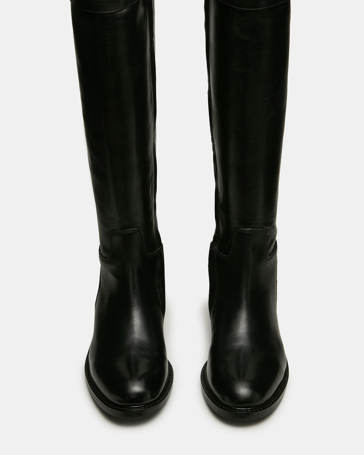 BEXLEY Black Leather Knee-High Round-Toe Buckle Women's Boot - Steve Madden
