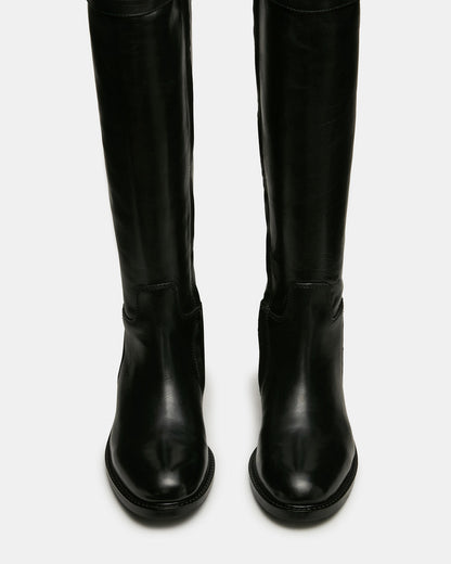 BEXLEY Black Leather Knee-High Round-Toe Buckle Women's Boot - Steve Madden
