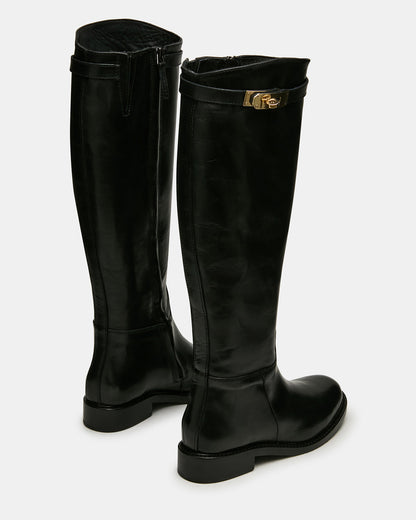 BEXLEY Black Leather Knee-High Round-Toe Buckle Women's Boot - Steve Madden