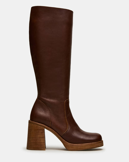 FOLIE Rust Leather Square-Toe Block Heel Knee-High Women's Boot - Steve Madden