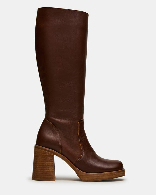 FOLIE Rust Leather Square-Toe Block Heel Knee-High Women's Boot - Steve Madden