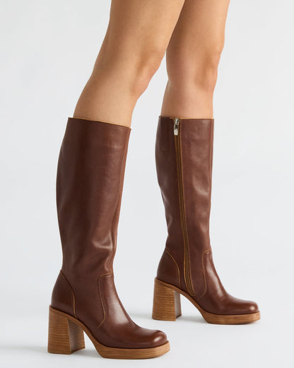 FOLIE Rust Leather Square-Toe Block Heel Knee-High Women's Boot - Steve Madden