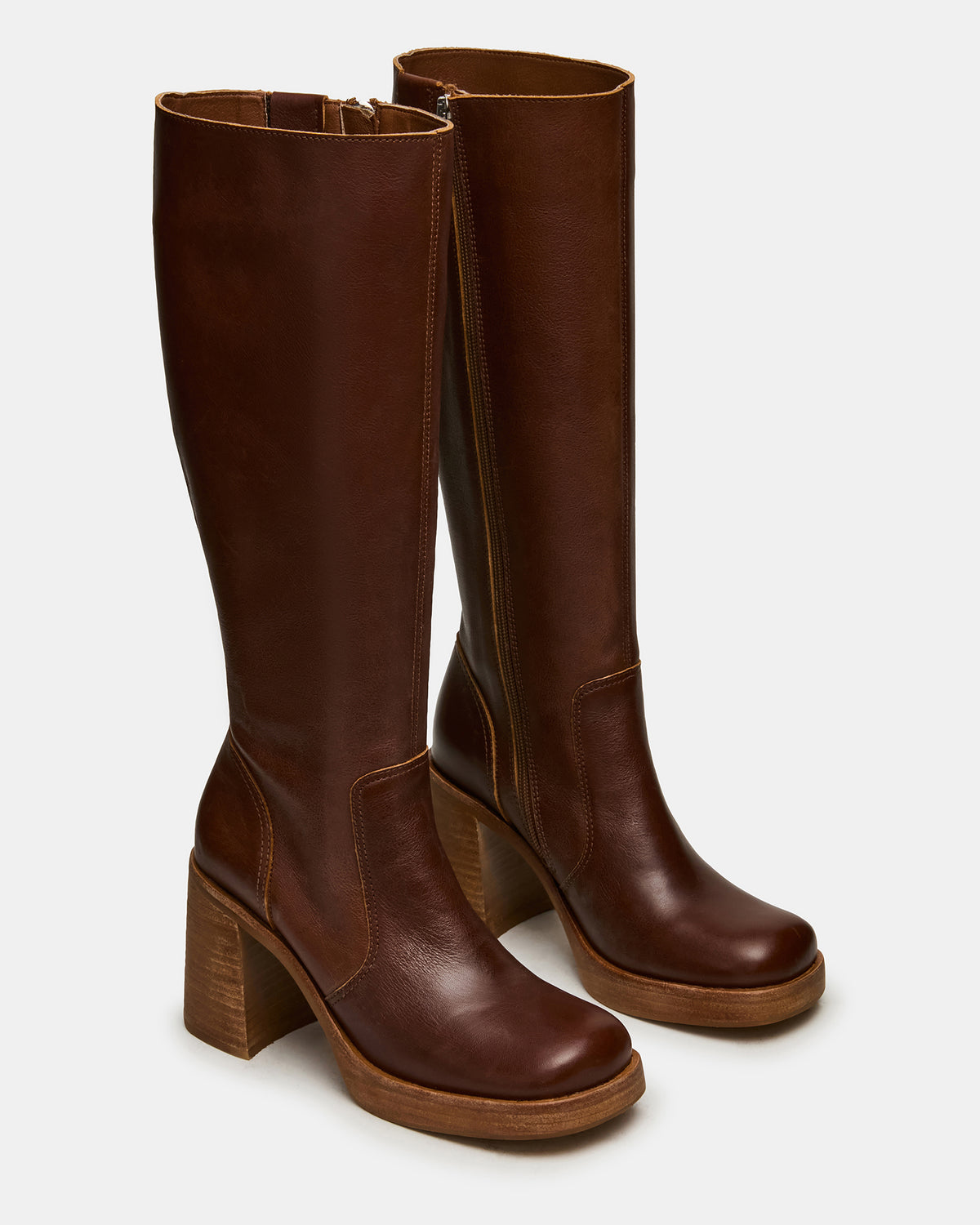 FOLIE Rust Leather Square-Toe Block Heel Knee-High Women's Boot - Steve Madden
