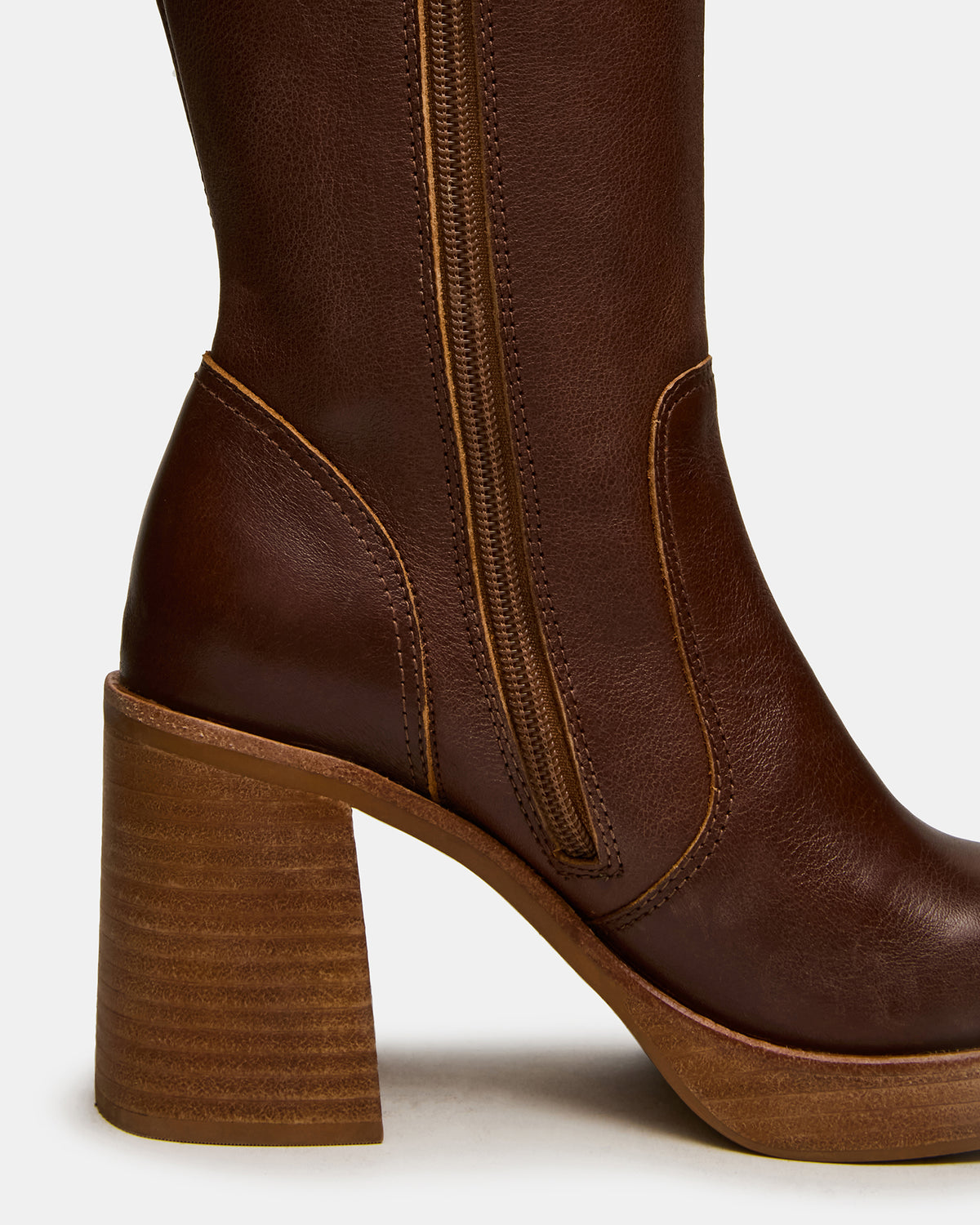 FOLIE Rust Leather Square-Toe Block Heel Knee-High Women's Boot - Steve Madden