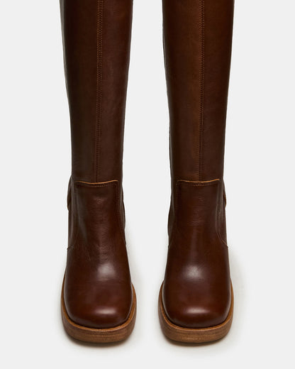 FOLIE Rust Leather Square-Toe Block Heel Knee-High Women's Boot - Steve Madden