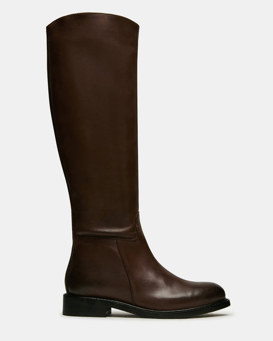BELMONT Brown Leather Knee-High Women's Riding Boot - Steve Madden