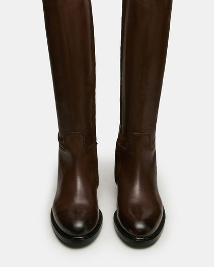 BELMONT Brown Leather Knee-High Women's Riding Boot - Steve Madden