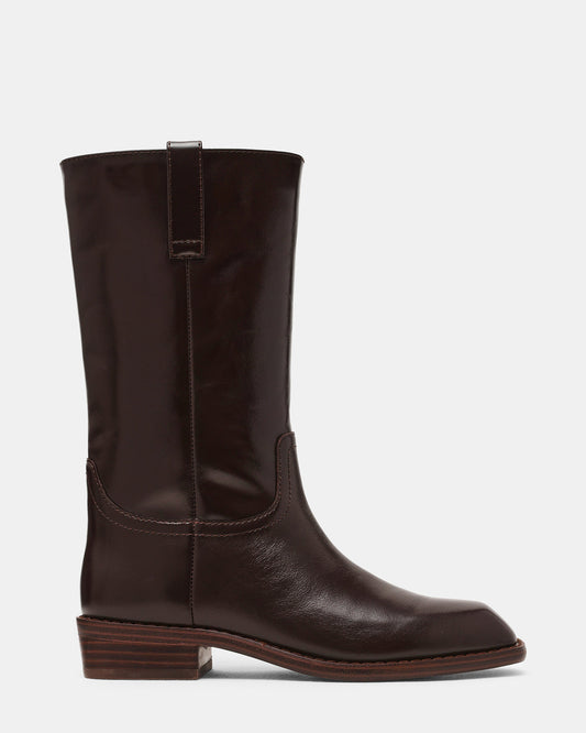PRIMO Brown Leather Square-Toe Women's Boot - Steve Madden