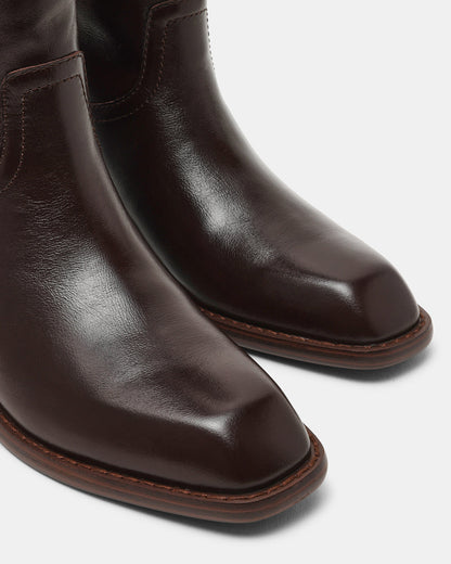 PRIMO Brown Leather Square-Toe Women's Boot - Steve Madden