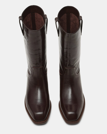 PRIMO Brown Leather Square-Toe Women's Boot - Steve Madden