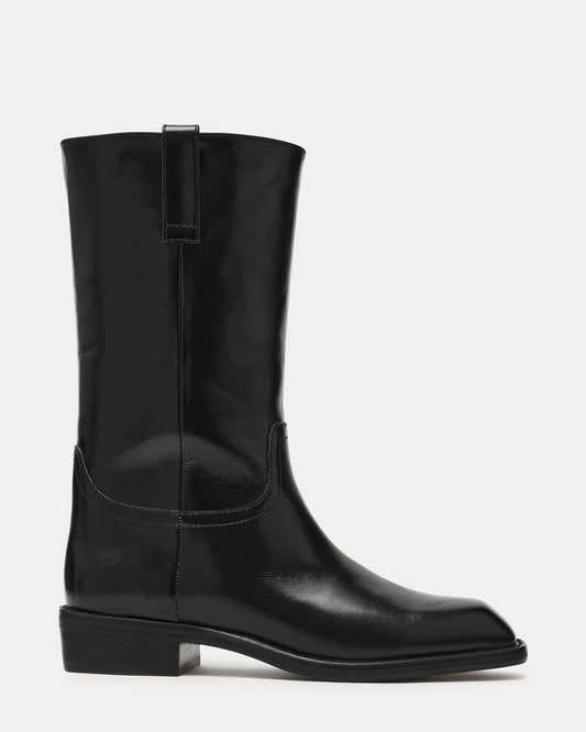 PRIMO Black Leather Square-Toe Women's Boot - Steve Madden