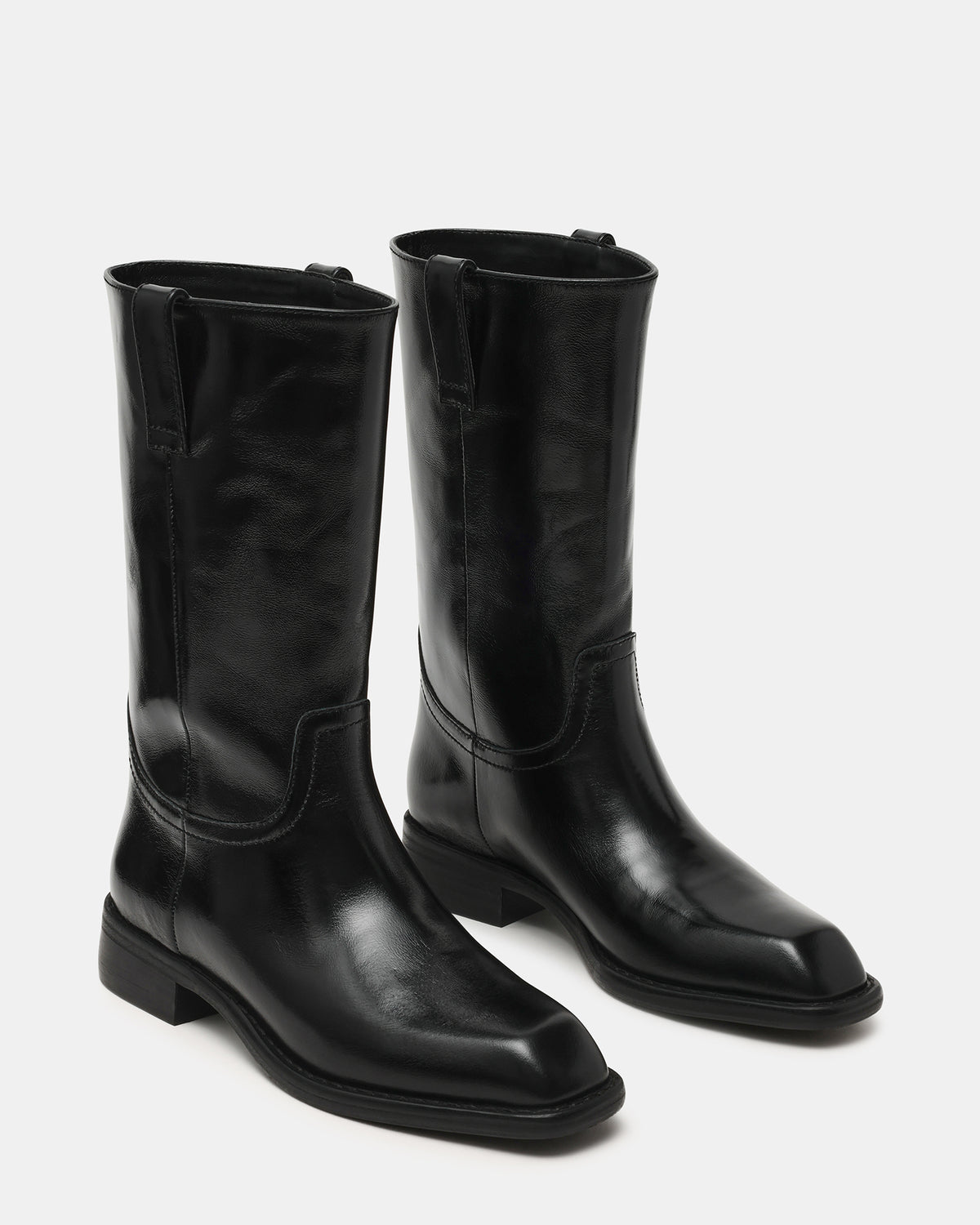 PRIMO Black Leather Square-Toe Women's Boot - Steve Madden