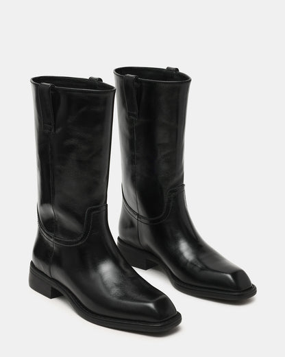 PRIMO Black Leather Square-Toe Women's Boot - Steve Madden