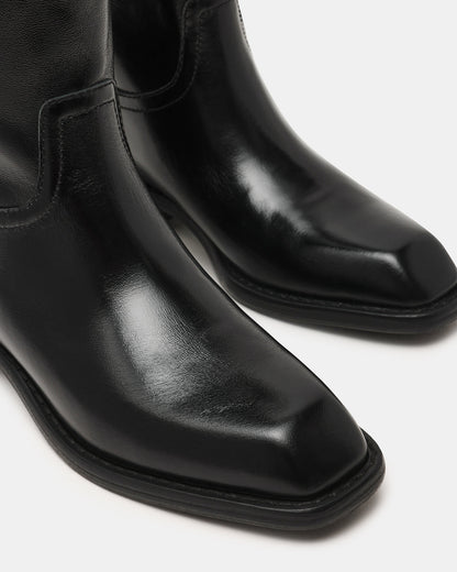 PRIMO Black Leather Square-Toe Women's Boot - Steve Madden