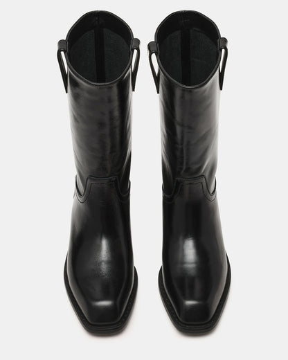 PRIMO Black Leather Square-Toe Women's Boot - Steve Madden