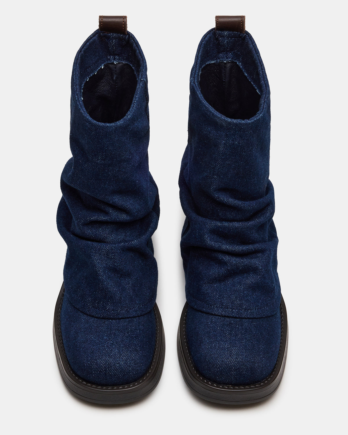 BENJI Denim Fabric Cuffed Fold-Over Moto Buckle Women's Ankle Boot - Steve Madden