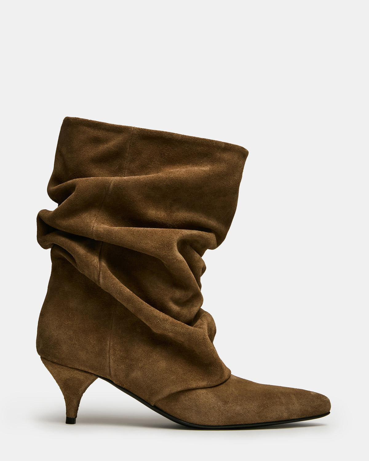 LEXEN Taupe Suede Pointed-Toe Fold-Over Scrunched Women's Ankle Boot - Steve Madden