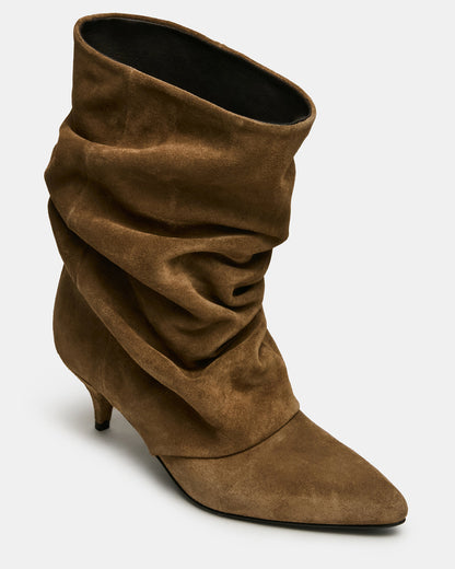 LEXEN Taupe Suede Pointed-Toe Fold-Over Scrunched Women's Ankle Boot - Steve Madden