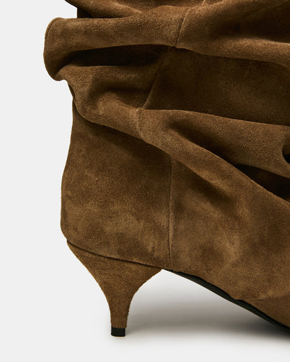 LEXEN Taupe Suede Pointed-Toe Fold-Over Scrunched Women's Ankle Boot - Steve Madden