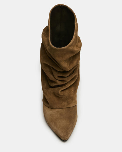 LEXEN Taupe Suede Pointed-Toe Fold-Over Scrunched Women's Ankle Boot - Steve Madden