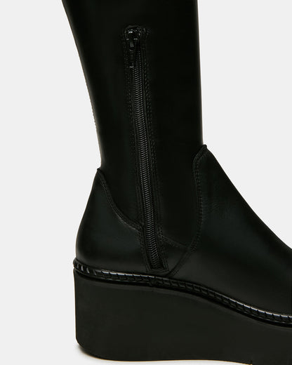 DRACO Black Knee-High Round-Toe Platform Women's Boot - Steve Madden