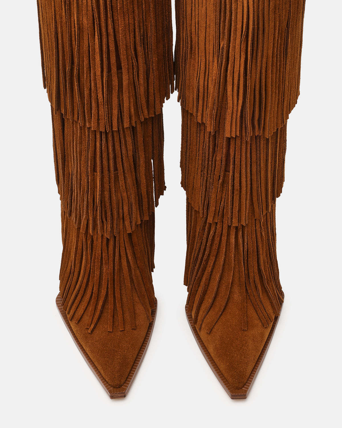 KINZEE Fringe Chestnut Suede Pointed-Toe Knee-High Western Stiletto Women's Boot - Steve Madden