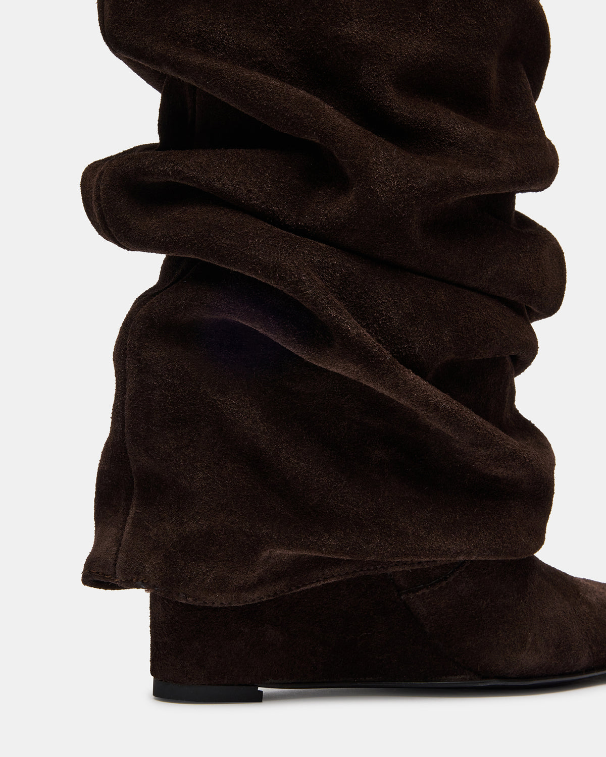 MONTANA Brown Suede Knee-High Square-Toe Wedge Fold-Over Women's Boot - Steve Madden