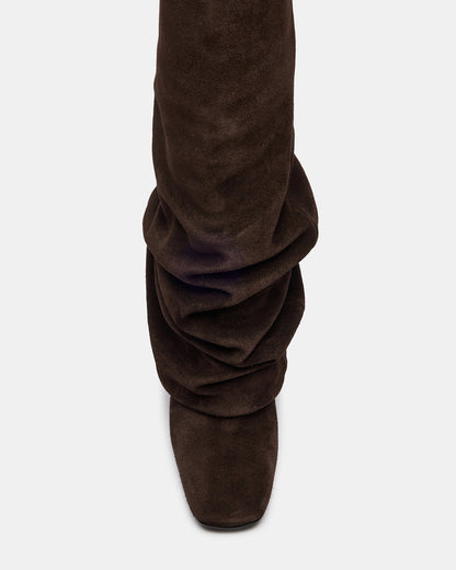 MONTANA Brown Suede Knee-High Square-Toe Wedge Fold-Over Women's Boot - Steve Madden