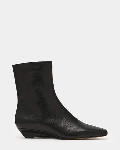 FLAIRE Black Leather Square-Toe Wedge Bootie Women's Ankle Boot - Steve Madden